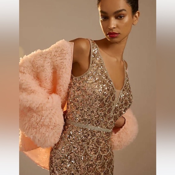 Mac Duggal Short Beaded Cocktail Dress 5543 Light Copper Size 10 NEW - Picture 3 of 16